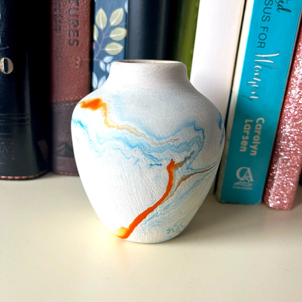 Blue and Orange mini Ceramic bud Vase